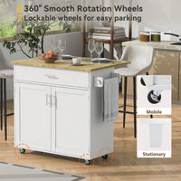 Mobile Kitchen Island Cart with Drop-Leaf Rubber Wood Top Storage Drawer Adjustable Shelf Locking Wheels