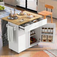 Mobile Kitchen Island Cart with Drop-Leaf Rubber Wood Top Storage Drawer Adjustable Shelf Locking Wheels