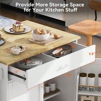 Mobile Kitchen Island Cart with Drop-Leaf Rubber Wood Top Storage Drawer Adjustable Shelf Locking Wheels