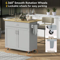 Mobile Kitchen Island Cart with Drop-Leaf Rubber Wood Top Storage Drawer Adjustable Shelf Locking Wheels