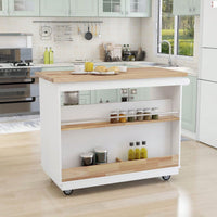 Mobile Kitchen Island Cart with Storage and Wood Top - Rolling Two-Sided Cart with Wine Rack, Spice Rack, Drawers and Open Compartments