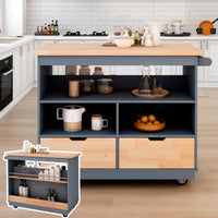 Mobile Kitchen Island Cart with Storage and Wood Top - Rolling Two-Sided Cart with Wine Rack, Spice Rack, Drawers and Open Compartments