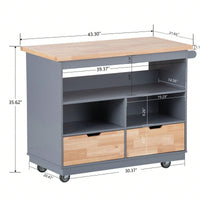 Mobile Kitchen Island Cart with Storage and Wood Top - Rolling Two-Sided Cart with Wine Rack, Spice Rack, Drawers and Open Compartments