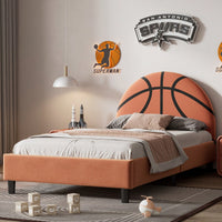 Sports-Themed Twin Platform Bed Frame for Kids and Teens Upholstered No Box Spring Required Easy Assembly Orange