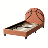 Sports-Themed Twin Platform Bed Frame for Kids and Teens Upholstered No Box Spring Required Easy Assembly Orange