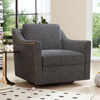 Ergonomic 360° Swivel Accent Chair Soft Cotton Linen Upholstered Armchair for Living Room Bedroom Office