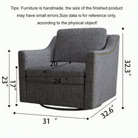 Ergonomic 360° Swivel Accent Chair Soft Cotton Linen Upholstered Armchair for Living Room Bedroom Office