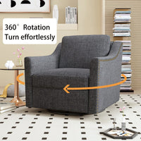 Ergonomic 360° Swivel Accent Chair Soft Cotton Linen Upholstered Armchair for Living Room Bedroom Office