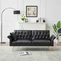 Versatile 3-in-1 Faux Leather Sofa Bed with Adjustable Armrests and Backrest for Small Spaces