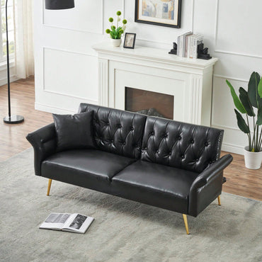 Versatile 3-in-1 Faux Leather Sofa Bed with Adjustable Armrests and Backrest for Small Spaces