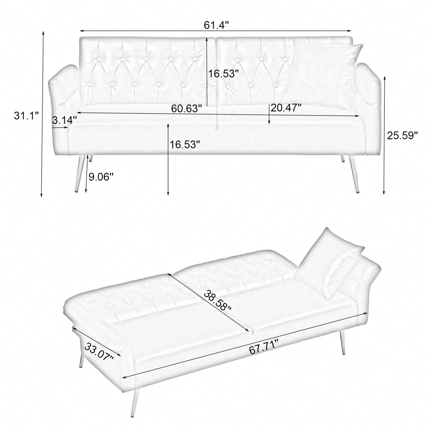 Versatile 3-in-1 Faux Leather Sofa Bed with Adjustable Armrests and Backrest for Small Spaces