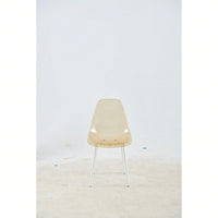 Transparent Yellow Plastic Dining Chairs Set of 4 with Metal Legs Minimalist Design Sturdy Easy Assembly 220 Lbs Capacity