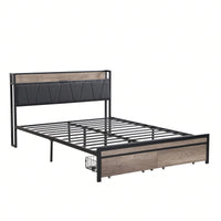 Upholstered Metal Platform Bed Frame with Storage Drawers and Headboard No Box Spring Needed Easy Assembly