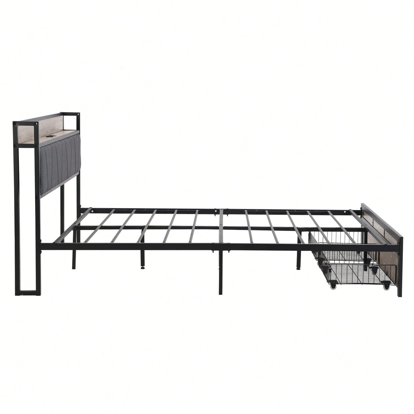 Upholstered Metal Platform Bed Frame with Storage Drawers and Headboard No Box Spring Needed Easy Assembly