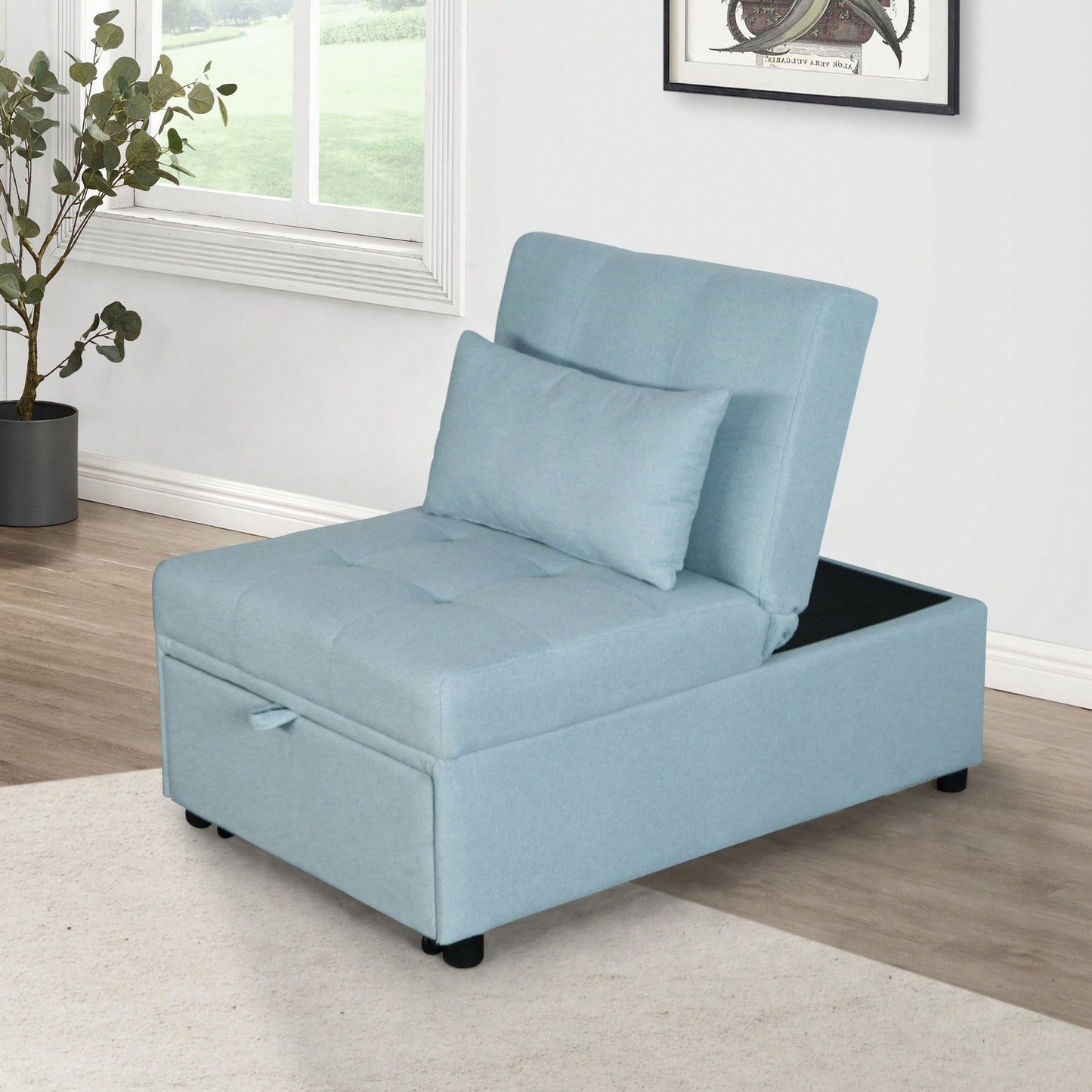 Versatile Folding Ottoman Sofa Bed - Space Saving Convertible Chair and Table for Small Spaces - Easy Assembly Green