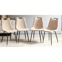Elegant Set of 4 Modern Dining Chairs with Comfortable Upholstered Seats and Durable Metal Frames for Home Use Beige and Black Design