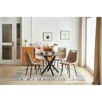 Elegant Set of 4 Modern Dining Chairs with Comfortable Upholstered Seats and Durable Metal Frames for Home Use Beige and Black Design