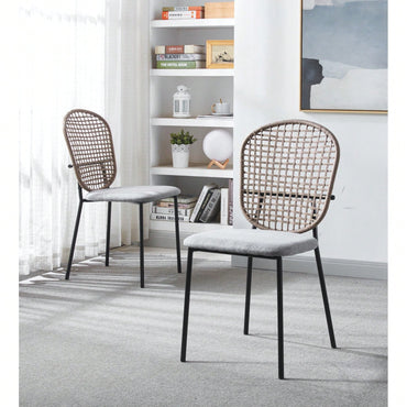 Set of 4 Stylish Black and Gray Accent Dining Chairs with Comfortable Backrest and Sturdy Metal Frame for Home and Kitchen