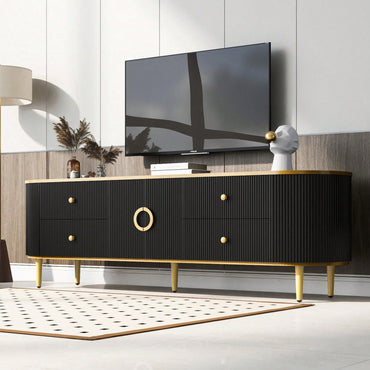 Sleek Modern Curved TV Stand for Up to 80 Inch TVs with Gold Accents and Ample Storage for Living Room