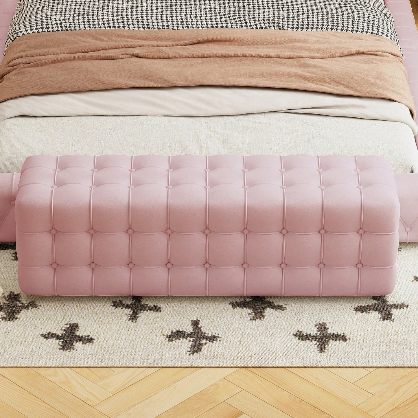 Luxurious Velvet Ottoman Footstool - Rectangular Upholstered Foot Rest For Bedroom, Living Room | Elegant Home Décor - No Assembly Required