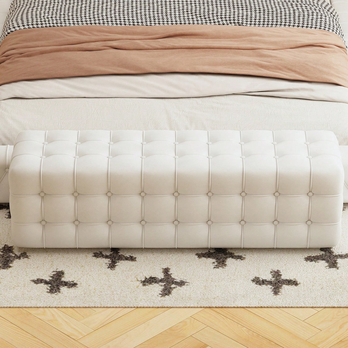 Luxurious Velvet Ottoman Footstool - Rectangular Upholstered Foot Rest For Bedroom, Living Room | Elegant Home Décor - No Assembly Required