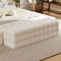 Luxurious Velvet Ottoman Footstool - Rectangular Upholstered Foot Rest For Bedroom, Living Room | Elegant Home Décor - No Assembly Required
