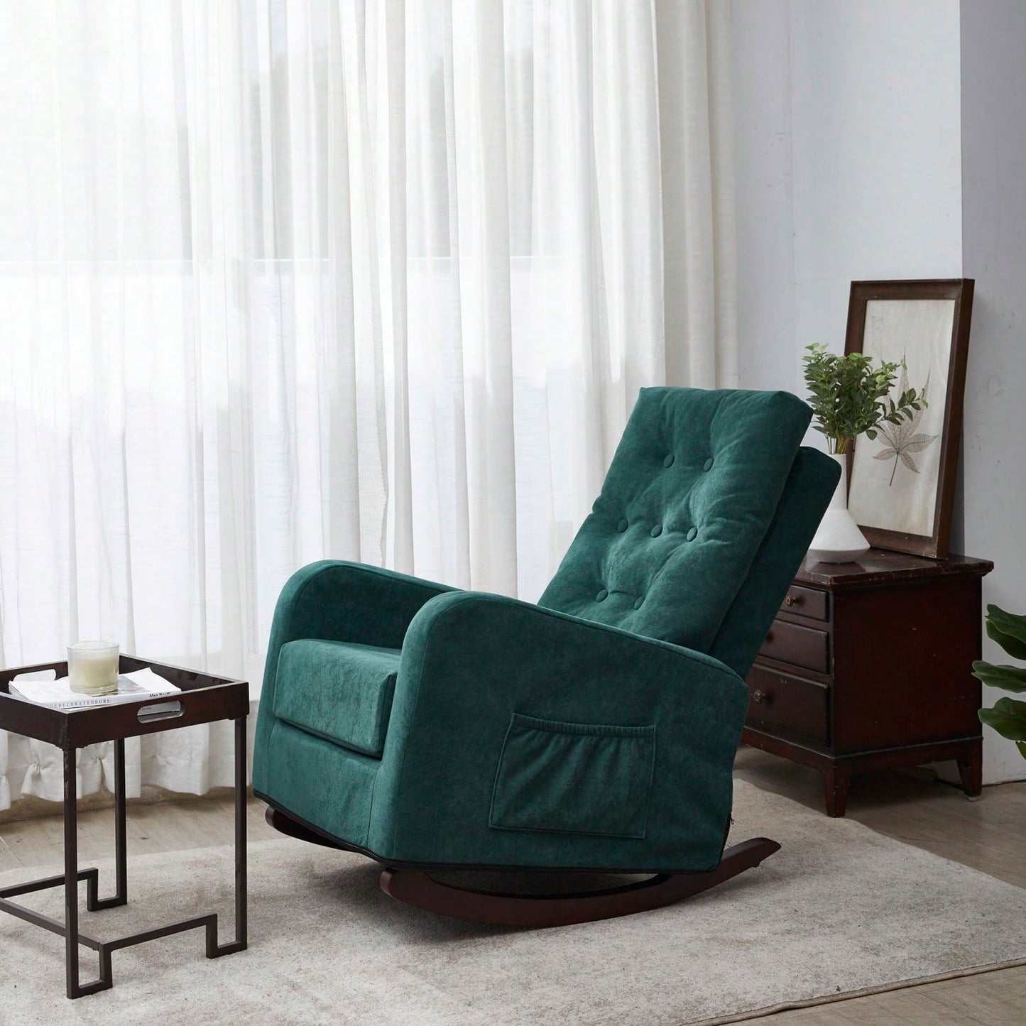 Modern High Back Accent Chair with Solid Wood Legs Comfortable Fabric Armchair for Living Room Bedroom Reading Supports 300lbs