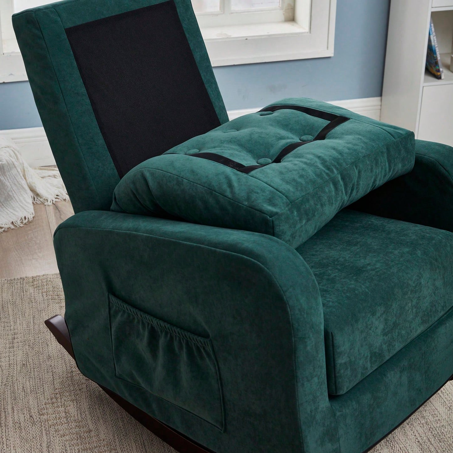 Modern High Back Accent Chair with Solid Wood Legs Comfortable Fabric Armchair for Living Room Bedroom Reading Supports 300lbs