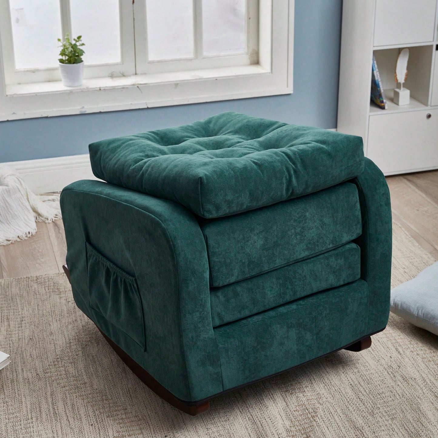 Modern High Back Accent Chair with Solid Wood Legs Comfortable Fabric Armchair for Living Room Bedroom Reading Supports 300lbs