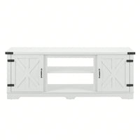 Rustic 70 Inch Modern Farmhouse TV Stand with Open Shelves and Adjustable Storage in White