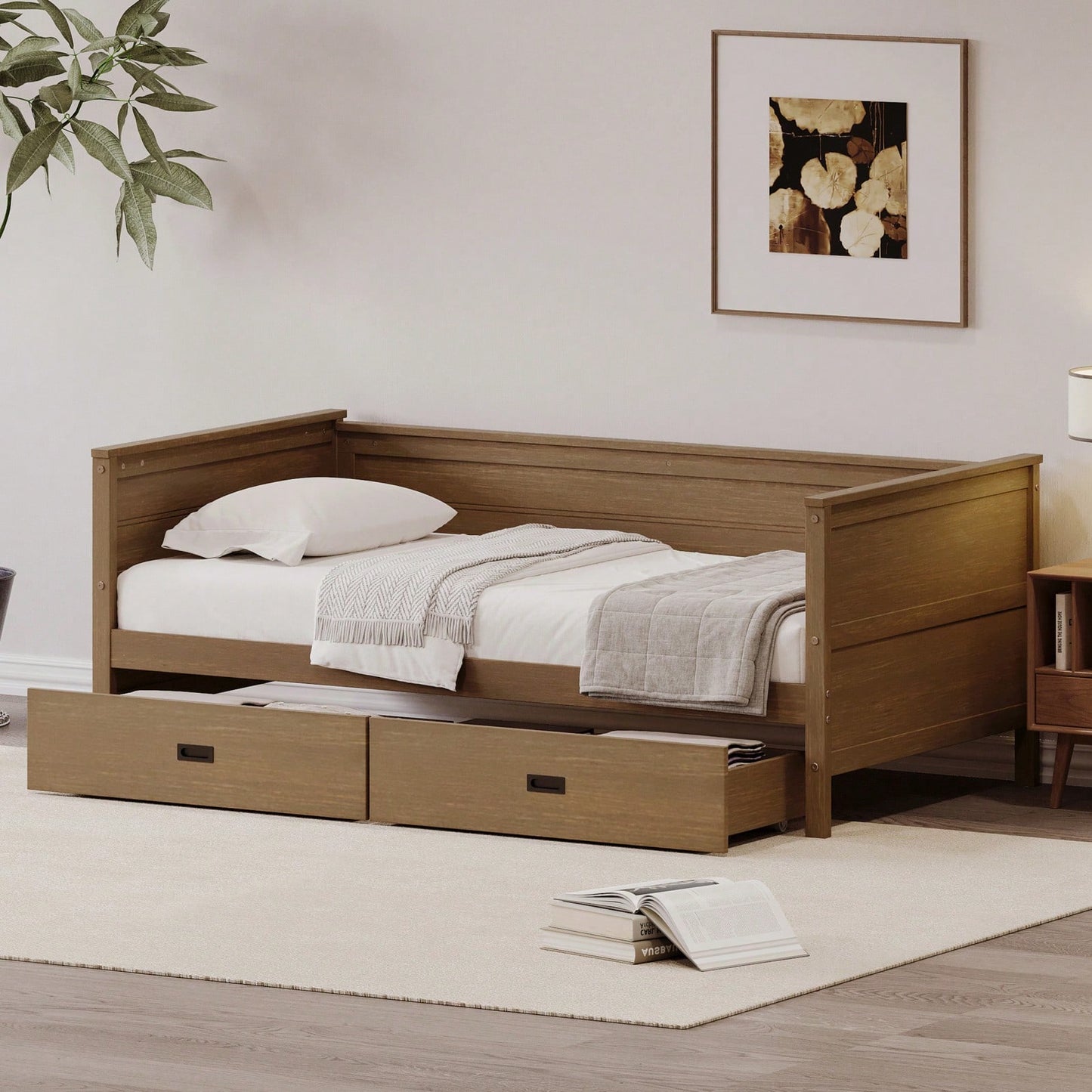 Solid Wood Twin Daybed with Under Bed Storage Drawers - Versatile Platform Bed for Kids Teens and Guests