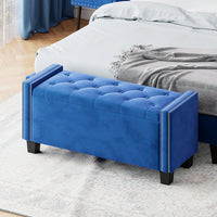 Velvet Storage Ottoman Bench For Bedroom, End Of Bed Storage Chest With Tufted Lid & Rivet Detail, Upholstered Footrest Stool