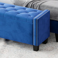 Velvet Storage Ottoman Bench For Bedroom, End Of Bed Storage Chest With Tufted Lid & Rivet Detail, Upholstered Footrest Stool