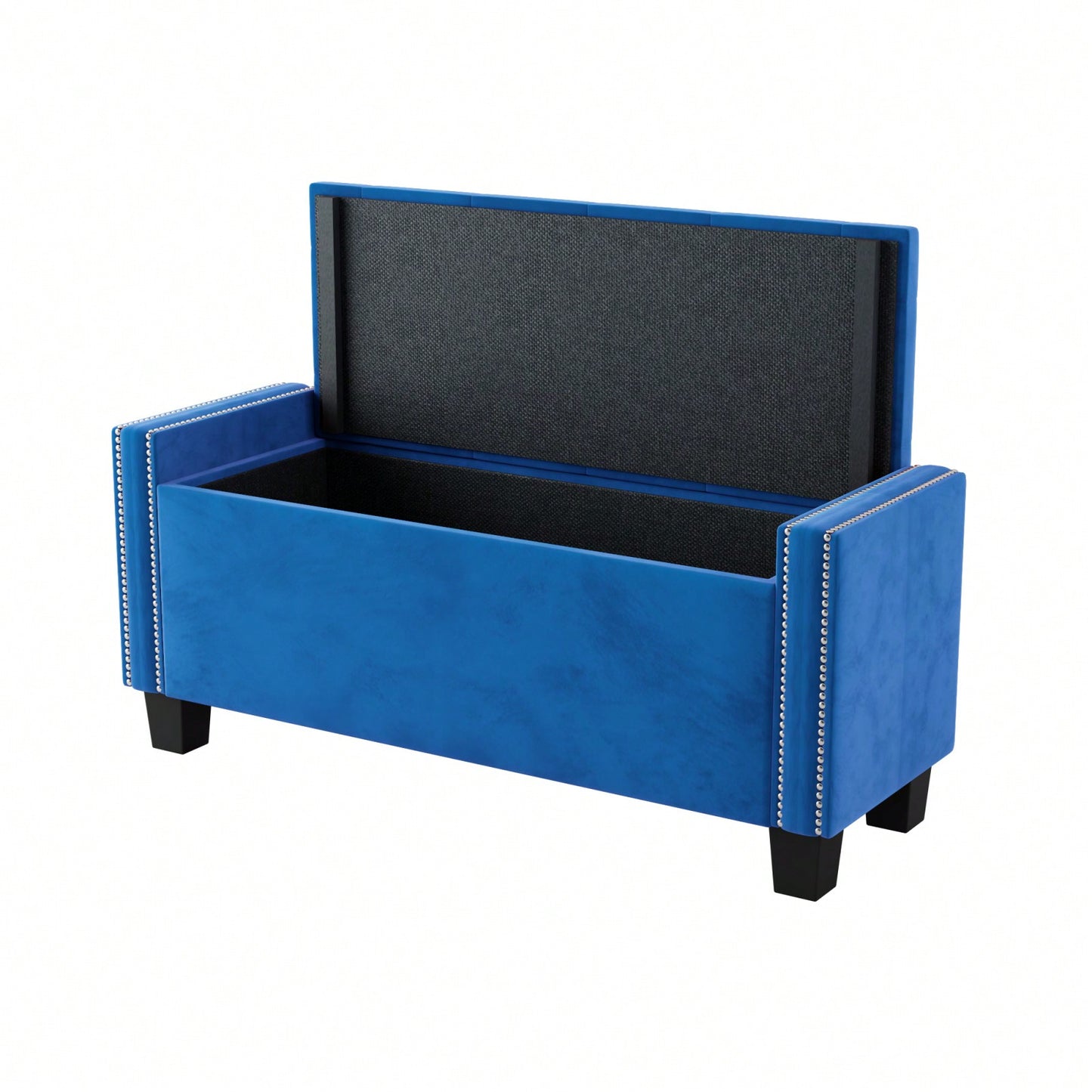 Velvet Storage Ottoman Bench For Bedroom, End Of Bed Storage Chest With Tufted Lid & Rivet Detail, Upholstered Footrest Stool