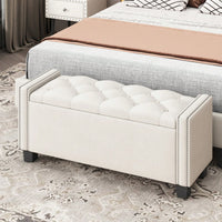 Velvet Storage Ottoman Bench For Bedroom, End Of Bed Storage Chest With Tufted Lid & Rivet Detail, Upholstered Footrest Stool