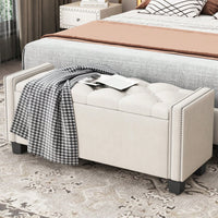 Velvet Storage Ottoman Bench For Bedroom, End Of Bed Storage Chest With Tufted Lid & Rivet Detail, Upholstered Footrest Stool