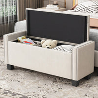 Velvet Storage Ottoman Bench For Bedroom, End Of Bed Storage Chest With Tufted Lid & Rivet Detail, Upholstered Footrest Stool