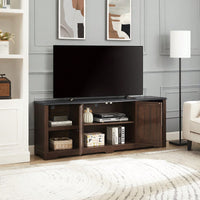 Large Barn Inspired Home Entertainment Console, For TV Up To 80'', With Open Shelves And Closed Cabinets