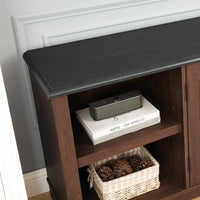 Large Barn Inspired Home Entertainment Console, For TV Up To 80'', With Open Shelves And Closed Cabinets