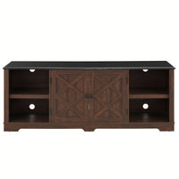 Large Barn Inspired Home Entertainment Console, For TV Up To 80'', With Open Shelves And Closed Cabinets