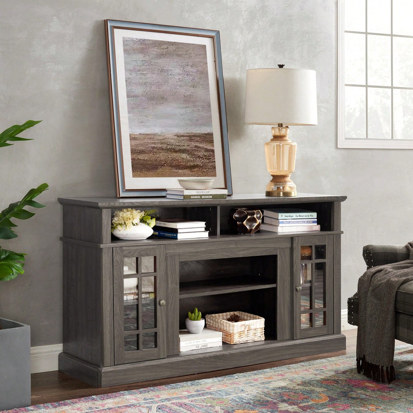 Modern Entertainment Console For TV Up To 65" With Open And Closed Storage Space