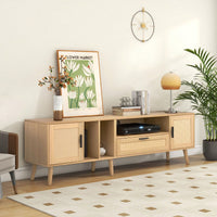 Spacious Rattan TV Stand for 80 Inch TVs with Storage Cabinets and Open Shelves - Stylish Media Console for Living Room and Home Theater