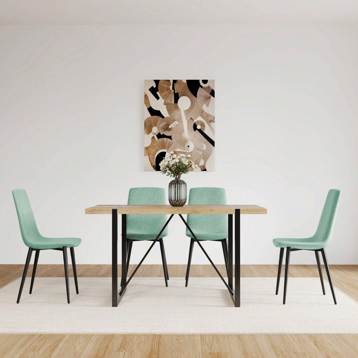 Set of 4 Upholstered Linen Dining Chairs with Comfortable Cushions and Sturdy Metal Legs for Modern Living Room and Kitchen