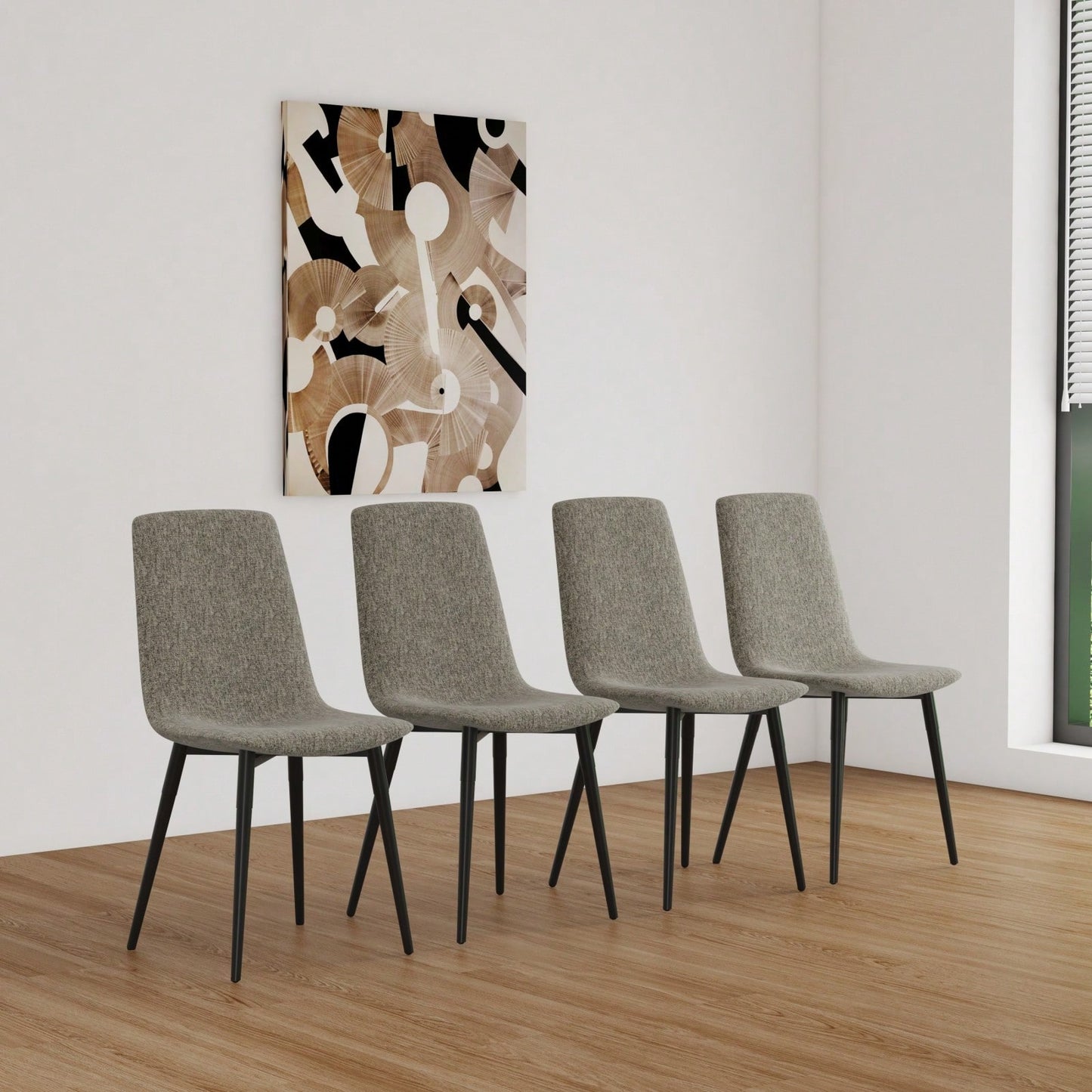 Set of 4 Upholstered Linen Dining Chairs with Comfortable Cushions and Sturdy Metal Legs for Modern Living Room and Kitchen