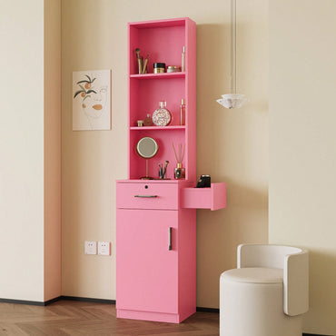 Pink Modern Makeup Vanity Desk with Storage Multi-Layer Dressing Table for Bedroom and Bathroom with Drawers and Hair Dryer Holes