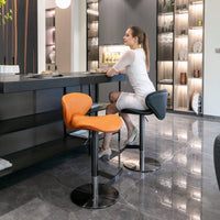 Hydraulic Adjustable Leather Bar Stool with Backrest and Footrest for Kitchen Island and Dining Room
