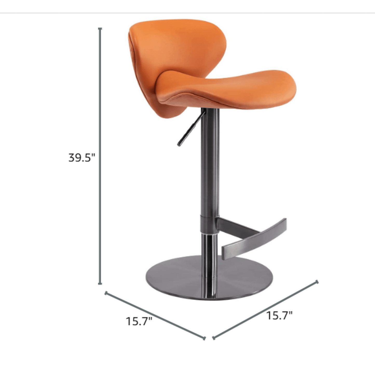 Hydraulic Adjustable Leather Bar Stool with Backrest and Footrest for Kitchen Island and Dining Room