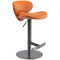 Hydraulic Adjustable Leather Bar Stool with Backrest and Footrest for Kitchen Island and Dining Room