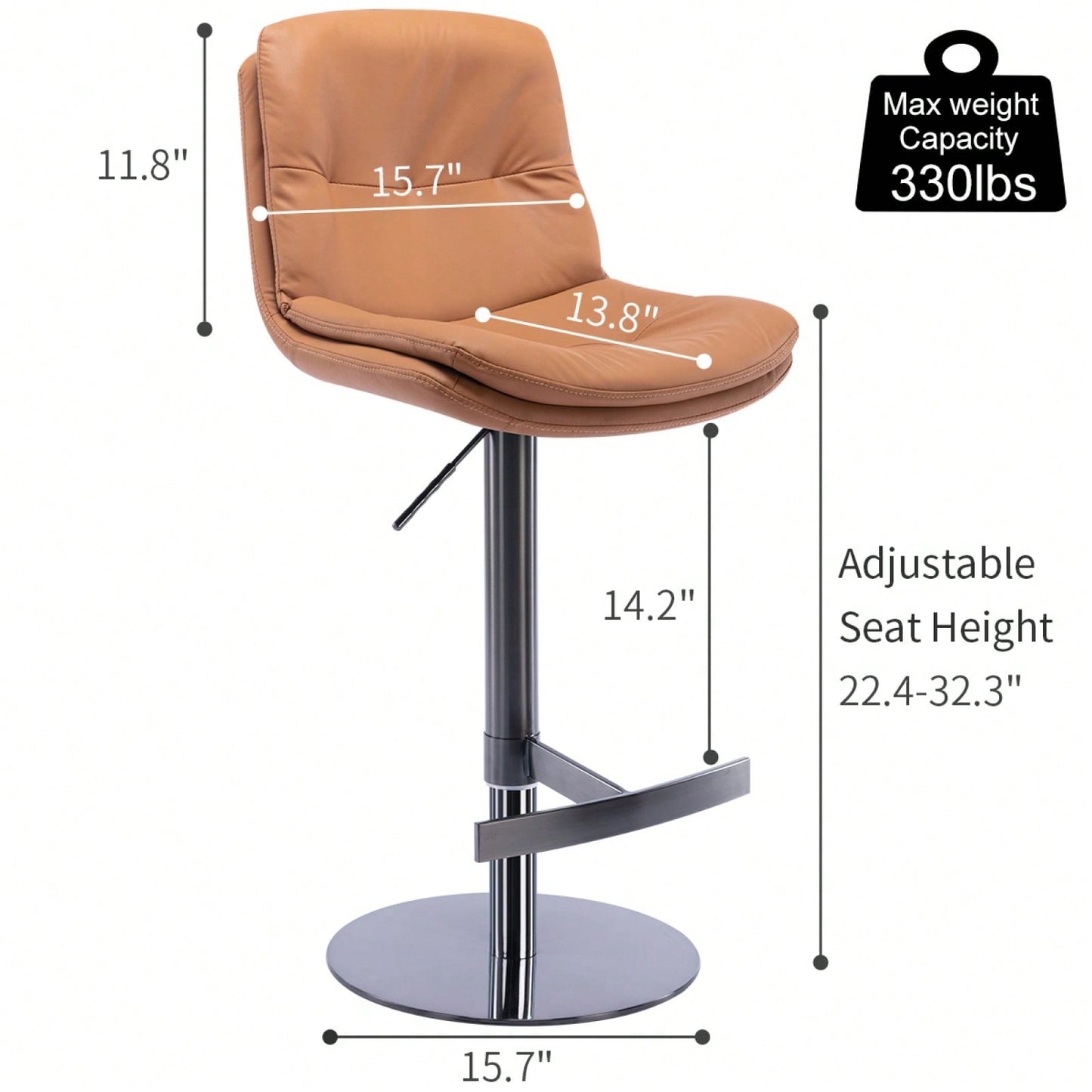 Adjustable Height Bar Stool - Leather Swivel Counter Stool With Backrest And Footrest - 21.7"-31.5" Kitchen Bar Stools - Easy Assembly