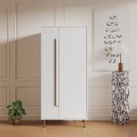 2-Door Wardrobe Closet With Storage Shelves And Hanging Rod, White Finish, Perfect For Bedroom Organization